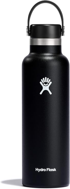 Black, 22 oz - Hydro Flask Double Wall Vacuum Insulated Stainless Steel Leak Proof Sports Water Bottle, Standard Mouth with BPA Free Flex Cap