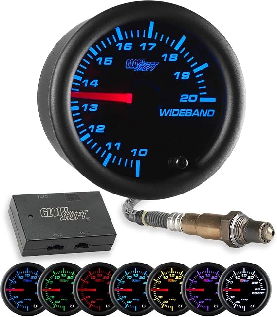 GlowShift Black 7 Color Analog Wideband Air Fuel Gauge Kit, 2-1/16" 52mm