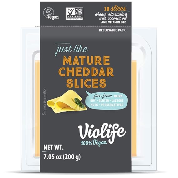 Violife, Just Like Mature Cheddar Cheese Slices, Vegan, Dairy Free & NON-GMO, 10 Slices, 7.05 Oz. (Pack of 8)