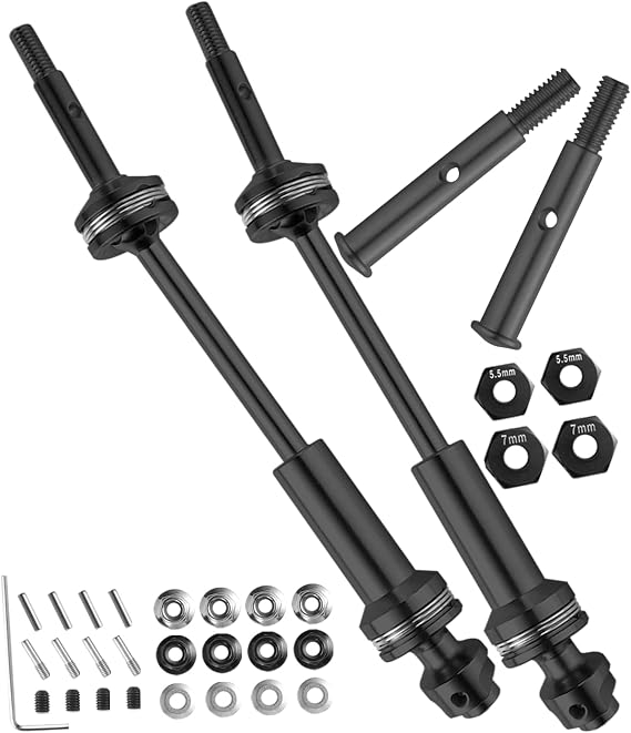 Upgrades Part Rear Drive Shaft CVD & Front Axles for 1/10 Rustler VXL 2WD,Stampede VXL 2WD,Slash VXL 2WD,Hoss VXL 2WD,Stainless Steel #45 Drive Shaft with Hex,Black
