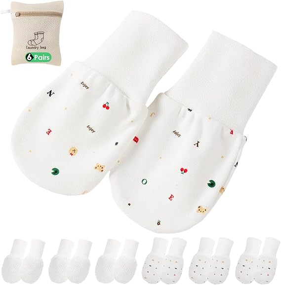 Baby Anti Scratch Mittens - No Scratch Mittens for Boys & Girls (6-12 Months) - 6 Pairs