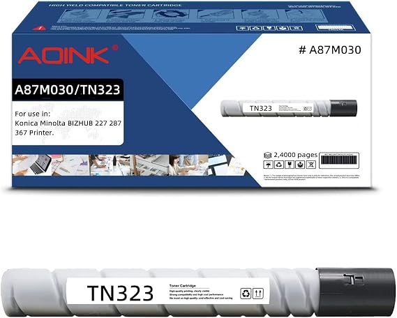 TN323 A87M030 Black High Yield Toner Cartridge Replacement for Konica Minolta BIZHUB 227 287 367 Printers - 24,000 Pages ( 1-Pack, Black )