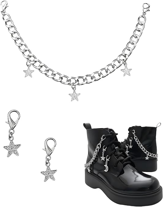 Crystal Rhinestone Star Moon Boot Chain Set, 6 Piece Metal Ankle Bracelet with Clasp, Y2K Style Boots Charm Accessories for DIY Shoes