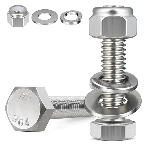 (12 Sets) 1/4-20 x 1-1/2" Hex Head Screw Bolt,Lock Nuts,Flat & Lock Washers Kits,304 Stainless Steel 18-8,Fully Threaded