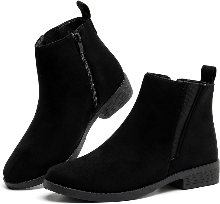 MEMON Womens Black Chelsea Boots,Suede Booties Low Heel,Casual Elastic Ankle Boots,Slip On Dress Boots For Women