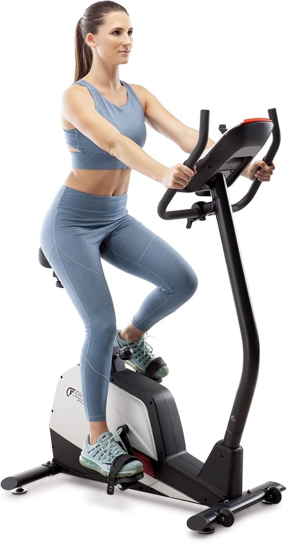 CIRCUIT FITNESS Magnetic Upright Exercise Bike with 15 Workout Presets, 300 lbs Capacity AMZ-594U