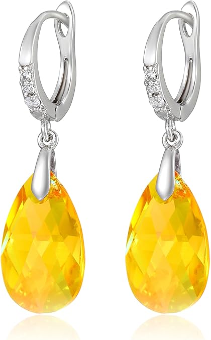 XUPING Dangle Drop Earrings for Women Silver Teardrop Dangling Crystal Small Huggie Cubic Zirconia Hypoallergenic Trendy Earring Jewelry