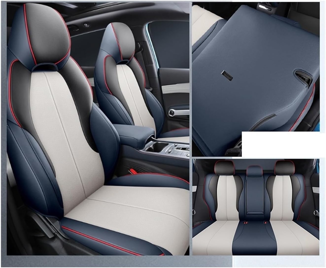 Breathable Leather Car Seat Cover Compatible for BYD Atto3 Yuan Plus All Seasons Universal All-Inclusive Special Seat Cushion Auto InteriorBlue-All Inclusive