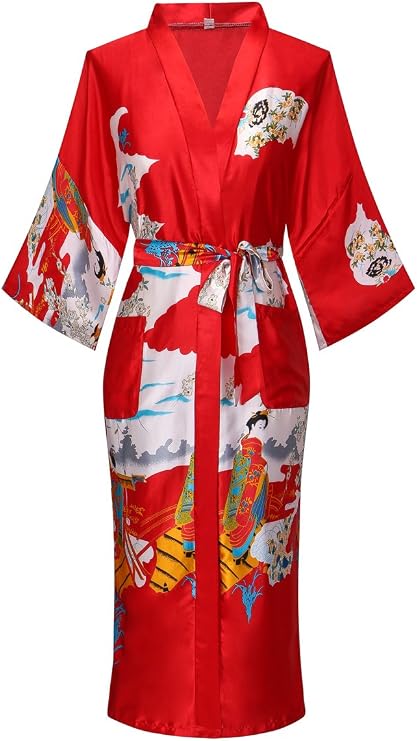 Women's Plus Size Floral Robes Long Satin Kimonos Bathrobes Nightgown