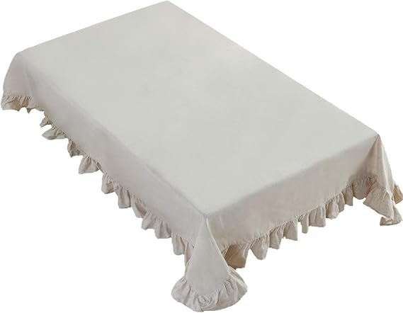 rismart Ruffle Rectangular Linen Table Cloth Cover Tablecloth Beige,140 x 260 cm