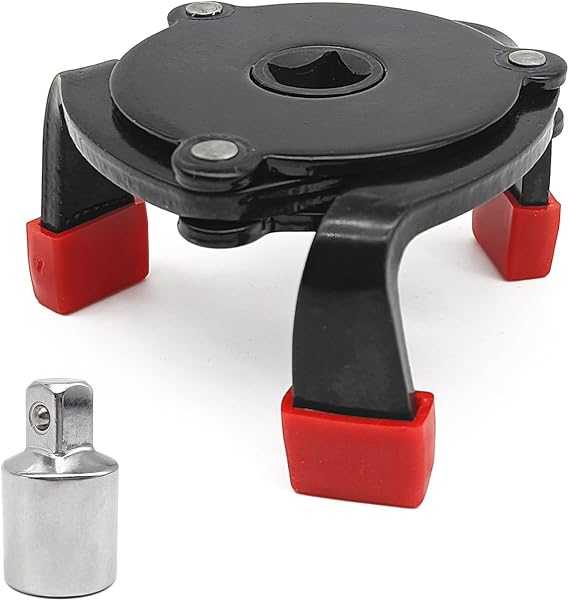 Universal Oil Filter Wrench with 1/2'' Adapter 3/8'' Square Drive Socket, Adjustable 3 Jaw Oil Filter Removal Tool Range 2-3/8 to 3-7/8 inch (Black)