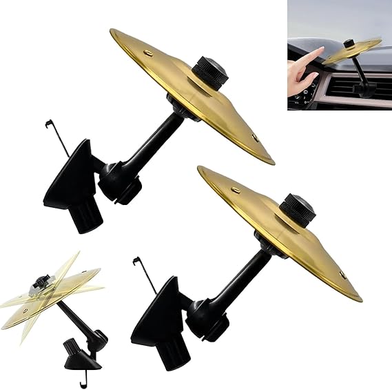 Car Cymbal Air Vent Clips, 2 Pack 5.5" Golden Mini Crash Cymbals for Road Trip Fun, Hands-Free Cars Symbol Drum, Quirky Gift for Music Lovers & Drummers