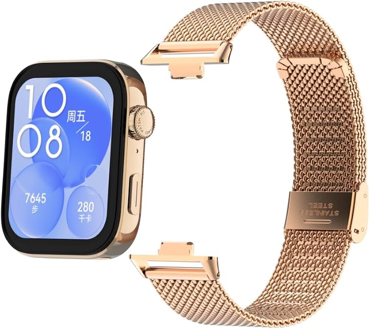 HOPMC Straps Adjustable and Comfortable With HUAWEI Watch Fit 3/4 /4 Pro/5 Strap Metal Case 18mm Stainless Steel Mesh Replacement Straps for HUAWEI Watch Fit 3