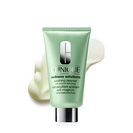 Clinique Redness Solutions Soothing Oil Free Face Cream Cleanser with Probiotic Technology | Appropriate for Skin with Rosacea, 5 Fl Oz