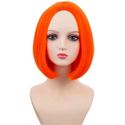 Orange Bob Wig Short Straight Orange Wig for Women Middle Part Heat Resistant Cosplay Custume Party Wigs