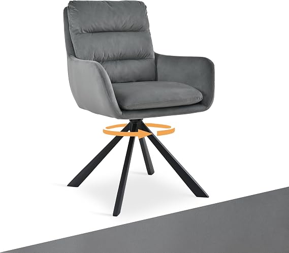 Swivel Dining Chair with Armrests - 360° Swivel Single Chair with Double Backrest and Removable Seat Cushion Light Grey