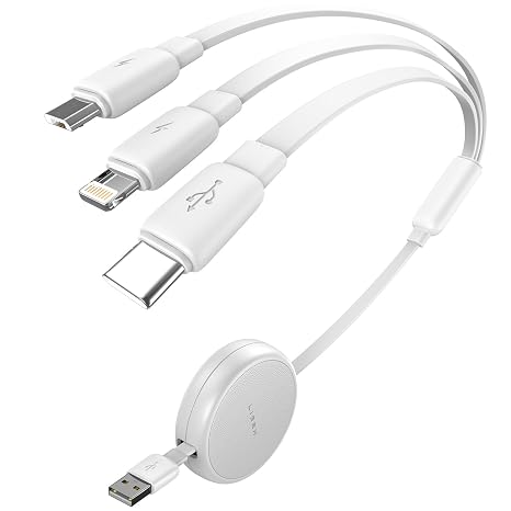LISEN Multi Charging Cable, Retractable Car Charger for Multiple Devices Off-White