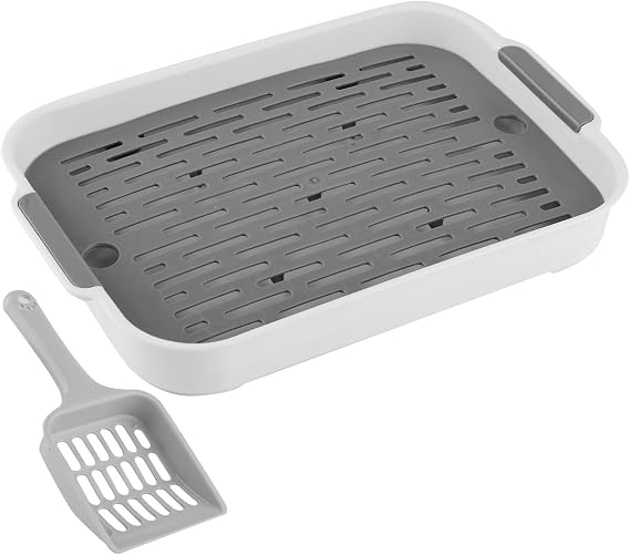 Small Animal Litter Box for Pet Toilet Training, Plastic Tray with Removable Mesh & Scoop for Guinea Pig Hamster (WHITE)