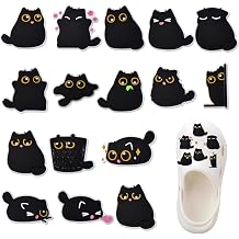 15Pcs Black Cat Series Shoe Charms, Waterproof Cartoon Shoe Buckle Decorations Accessories for Crocs, Cute Kitten Birthday Party Gifts for Teens, Boys, Girls