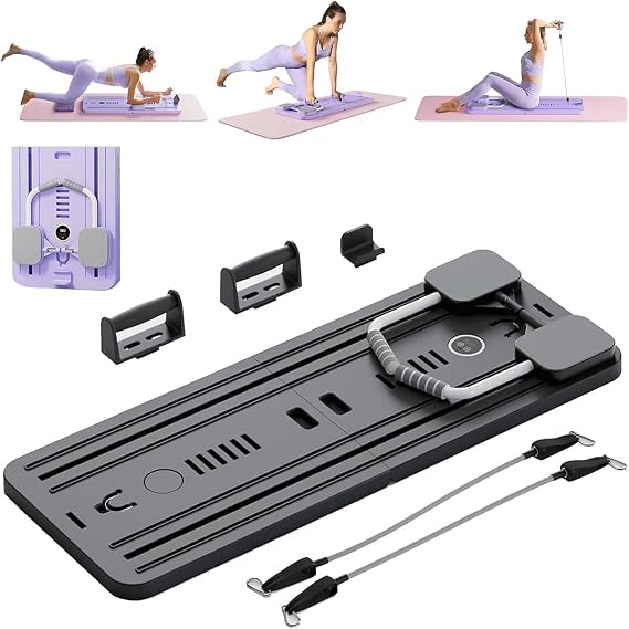 Pilates Reformer Set - Foldable Automatic Rebound Ab Roller & Abdominal Board Training Device for Home Training - Shape a Slim Body