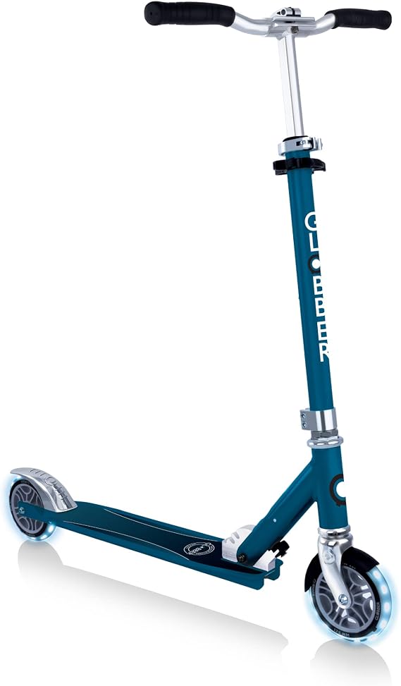 GLOBBER Flow Element Lights 125mm ABEC 9 Adjustable Height Folding Scooter LED Light Wheels Petrol