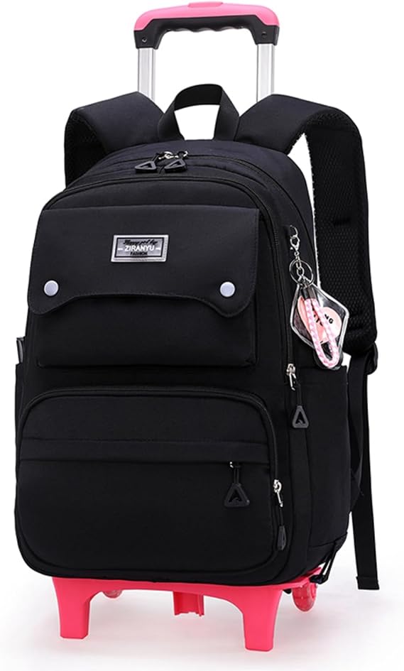 Solid Color Girls Rolling Backpack with Wheels Schoolbag Elementary School Student Trolley Daypack