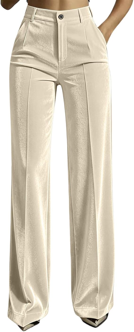 Beessbest Work Pants Women Button Fly High Waist Velvet Pants