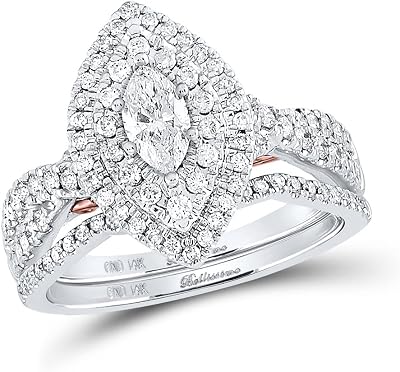 FB Jewels 14kt Two-tone Gold Womens Marquise Diamond Bellissimo Bridal Wedding Engagement Ring Band Set 1.00 Cttw SI2 clarity; G-H color