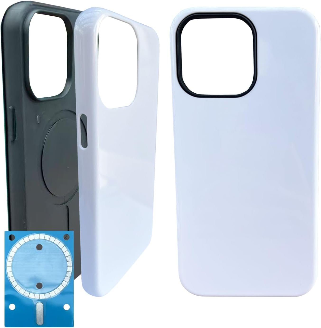 JUSTRY 5PCS 3D 2 in 1 Sublimation Film Phone Case for iPhone 13/14, Blank 3D Coated DIY Customizable Film Cases + Magnets, Easy to Sublimate Bulk Covers Support Wireless Charging Glossy