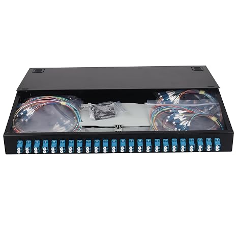 Xunsomten-48 Fibers Port LC/UPC OS2 Rack Mount Enclosure Box, 1pack | with 24 Duplex Singlemode couplers & pigtails, 24 Core LGX Patch Panel Box fits for 19" Racks Cabinet, Fiber termination kit