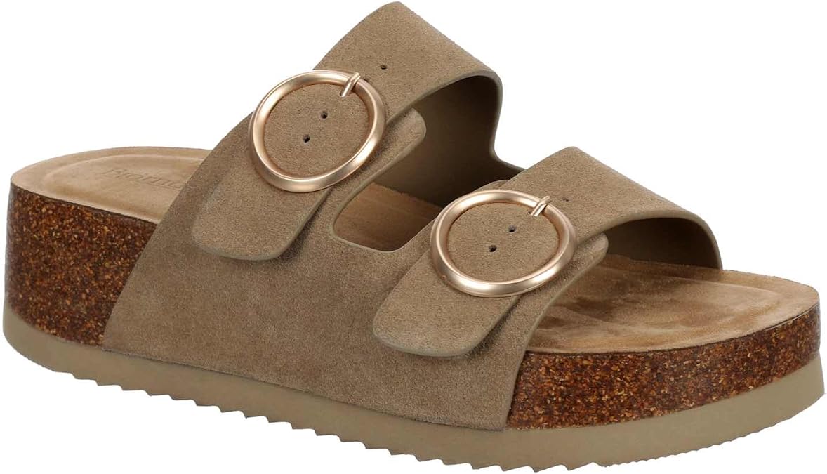 Bjorndal Layla - Women's Open Toe Two Strap Platform Footbed Sandals Taupe, Size 10.0 Medium Width