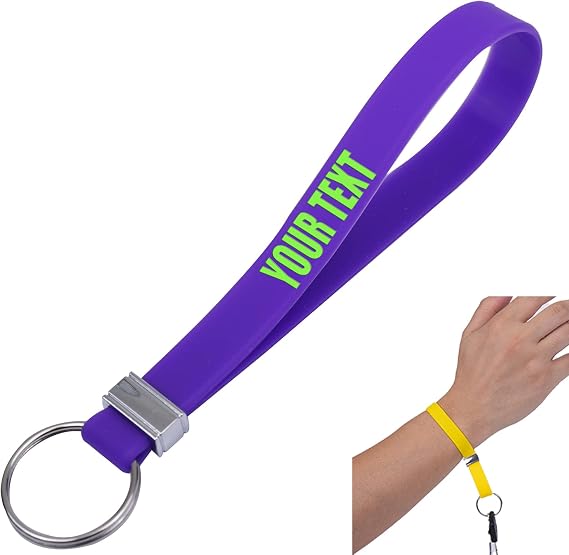 Custom Silicone Keychains 1/5/25/50 ct Wrist Lanyard for Keys Personalized Keyrings for Party Favors, Events, Gifts