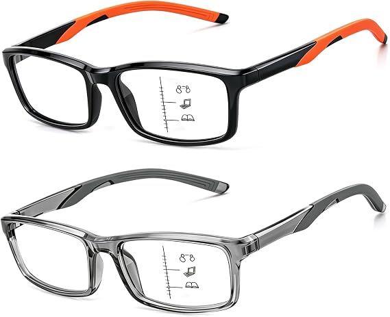 Missfive Sporty-Comfort Progressive Multifocus Reading Glasses Men Anti-Blue Light TR90 Multifocal Computer Readers