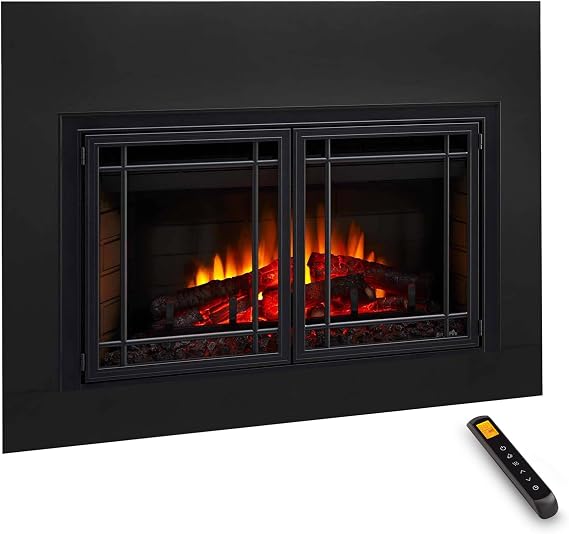 SimpliFire 25-Inch Electric Fireplace Insert with Mission Door Front and Large Black Surround, 37" x 26" (SF-INS25-FT-MISSION-25-SF-SI3726-INS25)