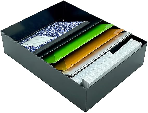 Huron Stationery Holder For Desk and Drawer 3 Slot, Black Steel