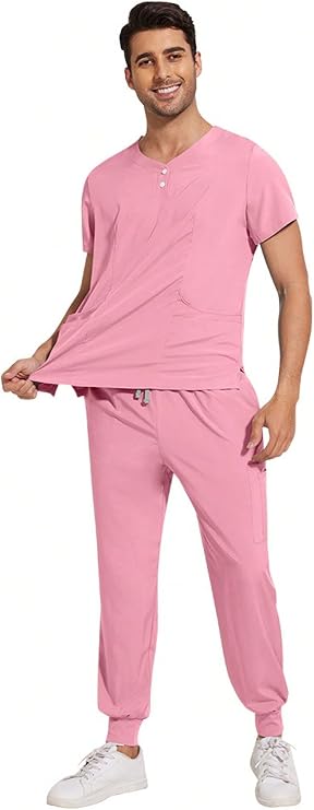 1 Set Women's Scrubs - Zipper Collar Top & Straight Pants Nursing Uniforms Clearance