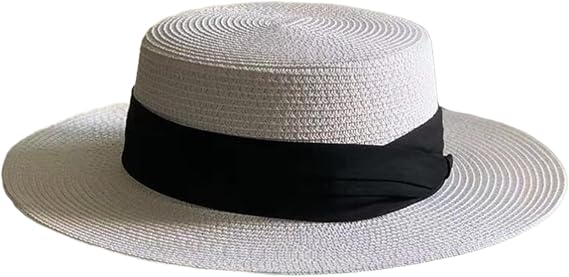Summer Beach Wide Brim Fedora Flat Top Sun Straw Hat Basic Ribbon Hat for Women