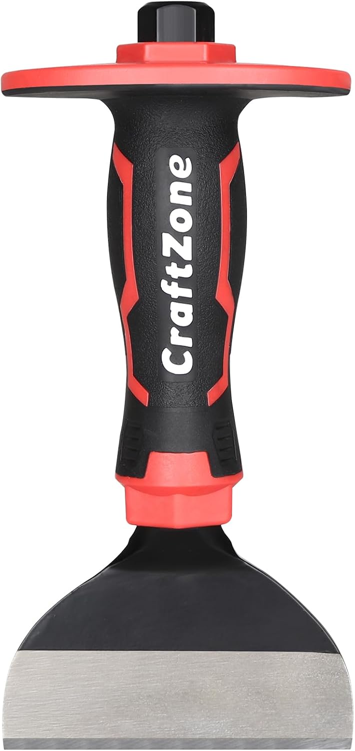 8-Inch Rock Chisel, Masonry Chisel with Protective Handle, Heavy Duty Flat Concrete Cold Stone Chisel for Brick Cutting, Demolition, Sculpting Chipping, and Breaking Mason Tools