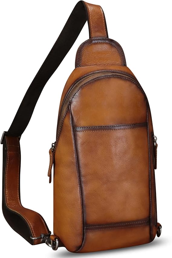 Genuine Leather Sling Bag Handmade Retro Crossbody Sling Backpack Purse Chest Shoulder Hiking Daypack Fanny Pack (Coffee)