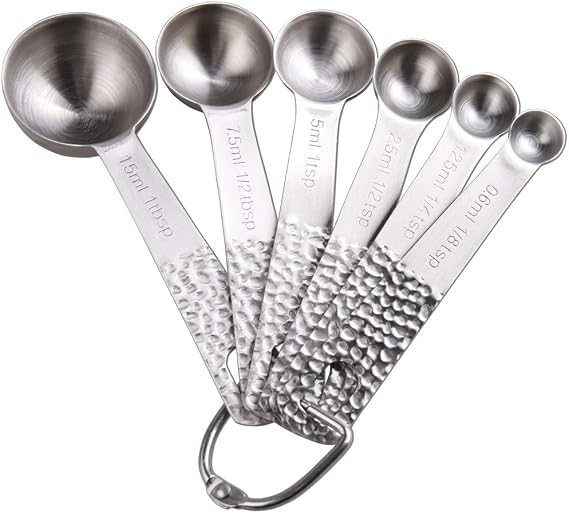 18/8 Stainless Steel Measuring Spoons Set, Measurer Spoons Heavy Duty Solid Measurement Spoons(Siliver-6spoons+1ring)