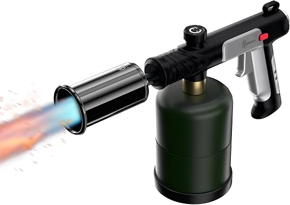 cjc Powerful Propane Torch with One-Touch Max Fire, Adjustable Kitchen Torch Gun with Safety Lock, Flamethrower for BBQ Grill Campfire Starter Sous VideWelding Multi-use (Tank Not Included)