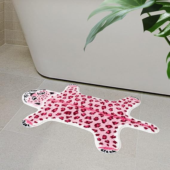 Huichenxing2021FURSTORE Pink Leopard Non-Slip Bath Mat 23.6x39.3in