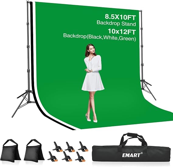 EMART Green Screen Backdrop Kit 8.5x10FT with 3Pcs 10x12FT Backdrop