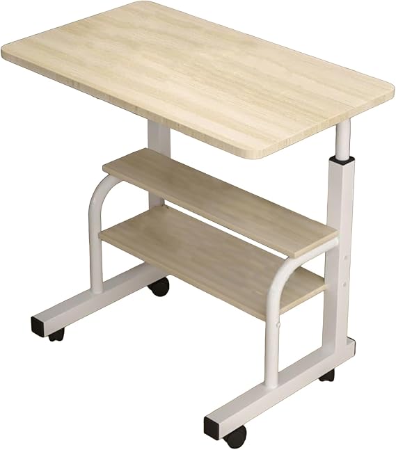 cdar Computer Desk Height Adjustable Sturdy Construction Spacious Desktop with Casters Easy Movement Laptop Desk Table Office Mobility Workstation Beige