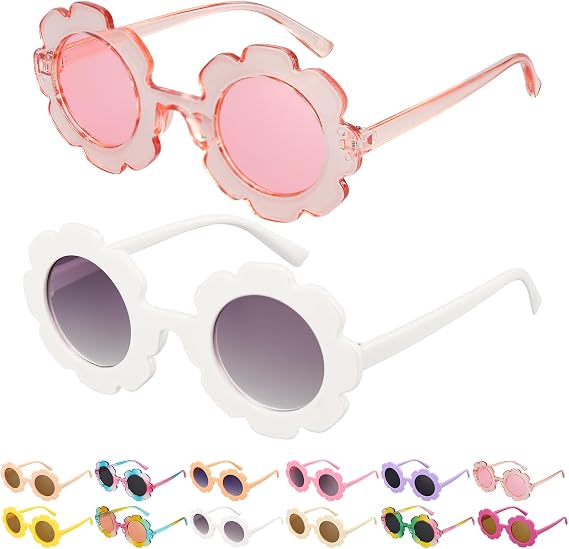 Mdvora 2/4/8/12/24 Pack Round Flower Sunglasses Set, Outdoor Kids Sunglasses Kit