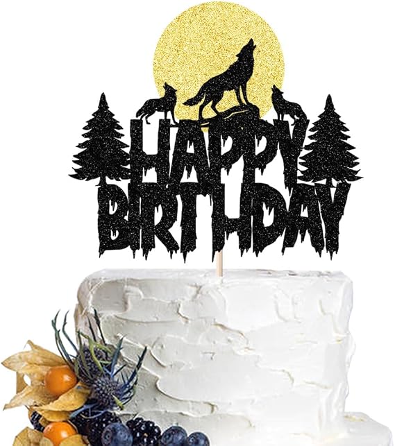 Wolf Cake Topper Full Moon Cake Decor-Animal Theme Party Decor