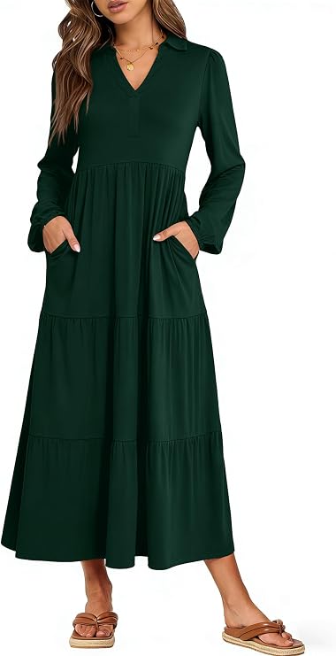 ANRABESS Womens Long Sleeve Polo Casual Fall Maxi Dress