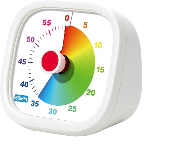 Visual Timer for Kids, 60 Minutes Countdown Timer for Kitchen, Office, Classroom, Home, Study, Task Reminder, No Ticking Time Timer, Time Manager (White)