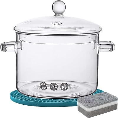 Glass Pots for Cooking on Stove, 2 Quart64 Oz Heat-Resistant Clear Pots and Pans Set, Glass Cookware with Cover, for Fruits, Salads, Soups, Milk, and Food, Easy Monitoring of Food While Cooking