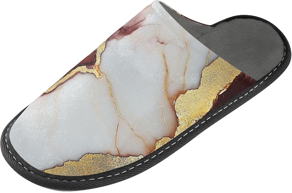 Sleepers Womens Slippers Warm Indoor Slippers Marble Burgundy White